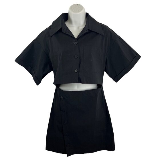 Urban Revivo NWT Black Dress Womens Size L Cut-Out Cotton Preppy - Picture 1 of 12